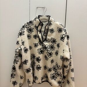 PARKE Cream & Black Floral Sherpa Pullover Fleece Size L/XL